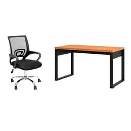 Conjunto de Mesa Anah Freijó com Cadeira de Escritório Secretária Giratória Javix Preta