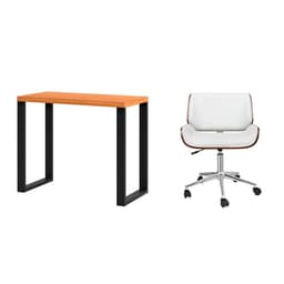 Conjunto de Mesa Anah Freijó e Preta com Cadeira de Escritório Diretor Giratória Lauren Branca