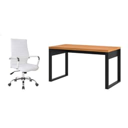 Conjunto de Mesa Anah Freijóe Preta com Cadeira de Escritório Diretor Giratória Cleaner Branca