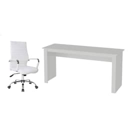 Conjunto de Mesa Badesh com Cadeira de Escritório Diretor Giratória Cleaner Branca