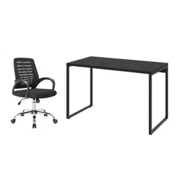 Conjunto de Mesa Kuadra 120 cm com Cadeira de Escritório Secretária Giratória Light Preta