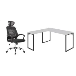 Conjunto de Mesa Kuadra Branca II 150 cm com Cadeira de Escritório Diretor Giratória Light Preta