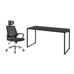 Conjunto de Mesa Kuadra I 150 cm com Cadeira de Escritório Diretor Giratória Light Preta