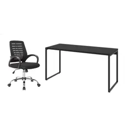 Conjunto de Mesa Kuadra I 150 cm com Cadeira de Escritório Secretária Giratória Light Preta