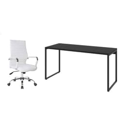 Conjunto de Mesa Kuadra I Preta 150 cm com Cadeira de Escritório Diretor Giratória Cleaner Branca