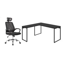 Conjunto de Mesa Kuadra II 150 cm com Cadeira de Escritório Diretor Giratória Light Preta