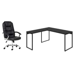 Conjunto de Mesa Kuadra II 150 cm com Cadeira de Escritório Presidente Giratória com Relax Finland Preta