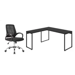 Conjunto de Mesa Kuadra II 150 cm com Cadeira de Escritório Secretária Giratória Light Preta