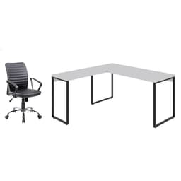 Conjunto de Mesa Kuadra II Branca 150 cm com Cadeira de Escritório Diretor Giratória Oslo Preta