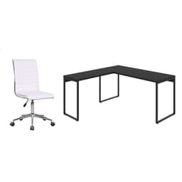 Conjunto de Mesa Kuadra II Preta 150 cm com Cadeira de Escritório Secretária Giratória Marilyn Branca