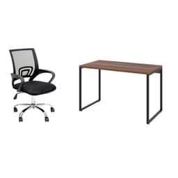 Conjunto de Mesa Kuadra Nogal 120 cm com Cadeira de Escritório Secretária Giratória Javix Preta