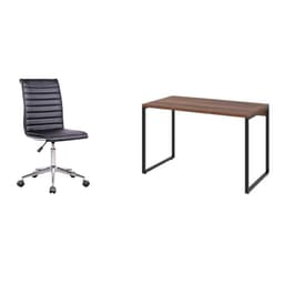 Conjunto de Mesa Kuadra Nogal 120 cm com Cadeira de Escritório Secretária Giratória Marilyn Preta