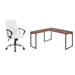 Conjunto de Mesa Kuadra Nogal 150 cm com Cadeira de Escritório Diretor Giratória Oslo Branca
