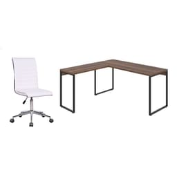Conjunto de Mesa Kuadra Nogal 150 cm com Cadeira de Escritório Secretária Giratória Marilyn Branca