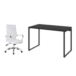 Conjunto de Mesa Kuadra Preta 120 cm com Cadeira de Escritório Diretor Giratória Cleaner Branca