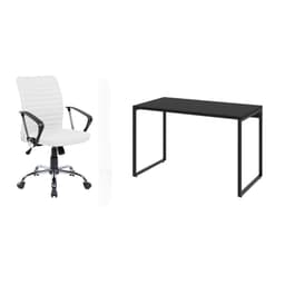 Conjunto de Mesa Kuadra Preta 120 cm com Cadeira de Escritório Diretor Giratória Oslo Branca
