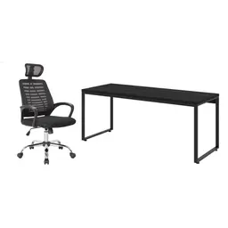 Conjunto de Mesa Kuadra com Cadeira de Escritório Diretor Giratória Light Preta