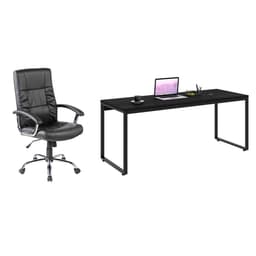 Conjunto de Mesa Kuadra com Cadeira de Escritório Presidente Giratória com Relax Office Plus Preta