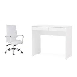 Conjunto de Mesa Mendes 2 GV com Cadeira de Escritório Diretor Giratória Cleaner Branca