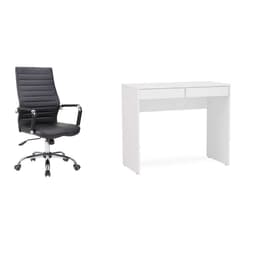 Conjunto de Mesa Mendes Branca 2 GV com Cadeira de Escritório Diretor Giratória Cleaner Preta