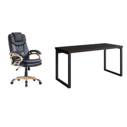 Conjunto de Mesa Miguel 150 cm com Cadeira de Escritório Presidente Giratória com Relax Clark Preta e Dourada