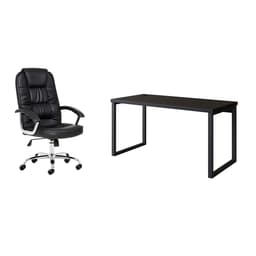 Conjunto de Mesa Miguel 150 cm com Cadeira de Escritório Presidente Giratória com Relax Finland Preta