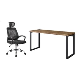 Conjunto de Mesa Miguel Marrom com Cadeira de Escritório Diretor Giratória Light Preta