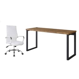 Conjunto de Mesa Miguel Marrom e Preta com Cadeira de Escritório Diretor Giratória Cleaner Branca