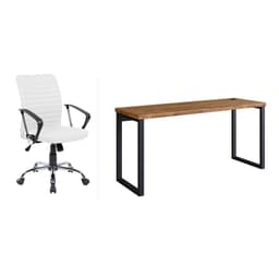 Conjunto de Mesa Miguel Marrom e Preta com Cadeira de Escritório Diretor Giratória Oslo Branca