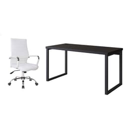 Conjunto de Mesa Miguel Preta 150 cm com Cadeira de Escritório Diretor Giratória Cleaner Branca