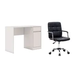Conjunto de Mesa Morada 1 PT 1 GV Branca com Cadeira de Escritório Secretária Giratória Fitz Preta