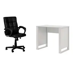 Conjunto de Mesa Morada Branca com Cadeira de Escritório Diretor Giratória Charles Preta