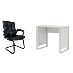 Conjunto de Mesa Morada Branca com Cadeira de Escritório Interlocutor Fixa Charles Preta