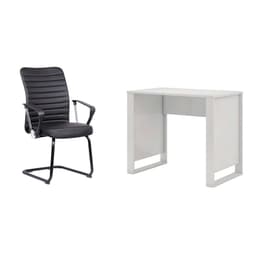 Conjunto de Mesa Morada Branca com Cadeira de Escritório Interlocutor Fixa Oslo Preta