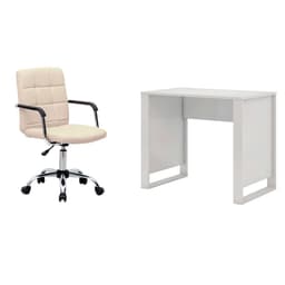 Conjunto de Mesa Morada Branca com Cadeira de Escritório Secretária Giratória Fitz Bege