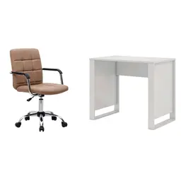 Conjunto de Mesa Morada Branca com Cadeira de Escritório Secretária Giratória Fitz Marrom