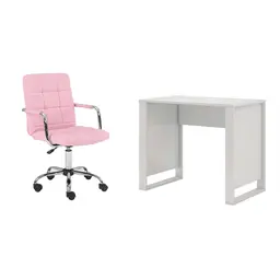Conjunto de Mesa Morada Branca com Cadeira de Escritório Secretária Giratória Fitz Rosa