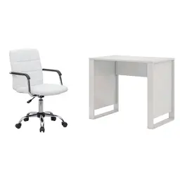 Conjunto de Mesa Morada com Cadeira de Escritório Secretária Giratória Fitz Branca