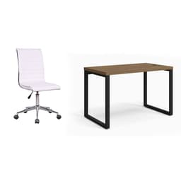 Conjunto de Mesa Munique Carvalho 120 cm com Cadeira de Escritório Secretária Giratória Marilyn Branca