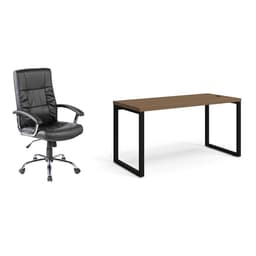 Conjunto de Mesa Munique Carvalho 150 cm com Cadeira de Escritório Presidente Giratória com Relax Office Plus Preta