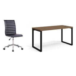 Conjunto de Mesa Munique Carvalho 150 cm com Cadeira de Escritório Secretária Giratória Marilyn Preta