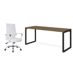 Conjunto de Mesa Munique Carvalho 190 cm com Cadeira de Escritório Diretor Giratória Cleaner Branca