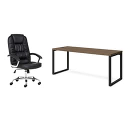 Conjunto de Mesa Munique Carvalho 190 cm com Cadeira de Escritório Presidente Giratória com Relax Finland Preta