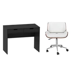 Conjunto de Mesa New Preta com Cadeira de Escritório Diretor Giratória Lauren Branca