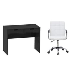 Conjunto de Mesa New Preta com Cadeira de Escritório Secretária Giratória Fitz Branca