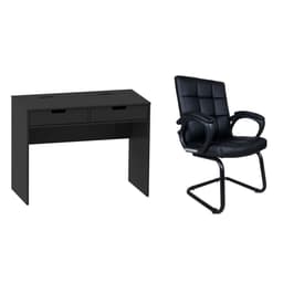 Conjunto de Mesa New com Cadeira de Escritório Interlocutor Fixa Charles Preta