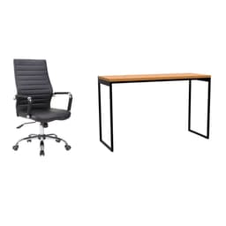Conjunto de Mesa Stanford Amêndoa 120 cm com Cadeira de Escritório Diretor Giratória Cleaner Preta