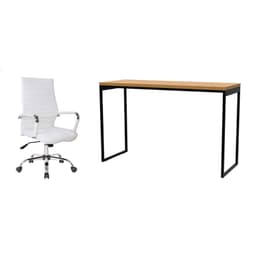 Conjunto de Mesa Stanford Amêndoa e Preta 120 cm com Cadeira de Escritório Diretor Giratória Cleaner Branca