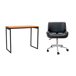 Conjunto de Mesa Stanford Carvalho com Cadeira de Escritório Diretor Giratória Lauren Preta