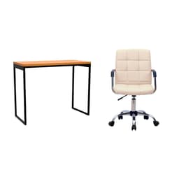 Conjunto de Mesa Stanford Carvalho e Preta com Cadeira de Escritório Secretária Giratória Fitz Bege